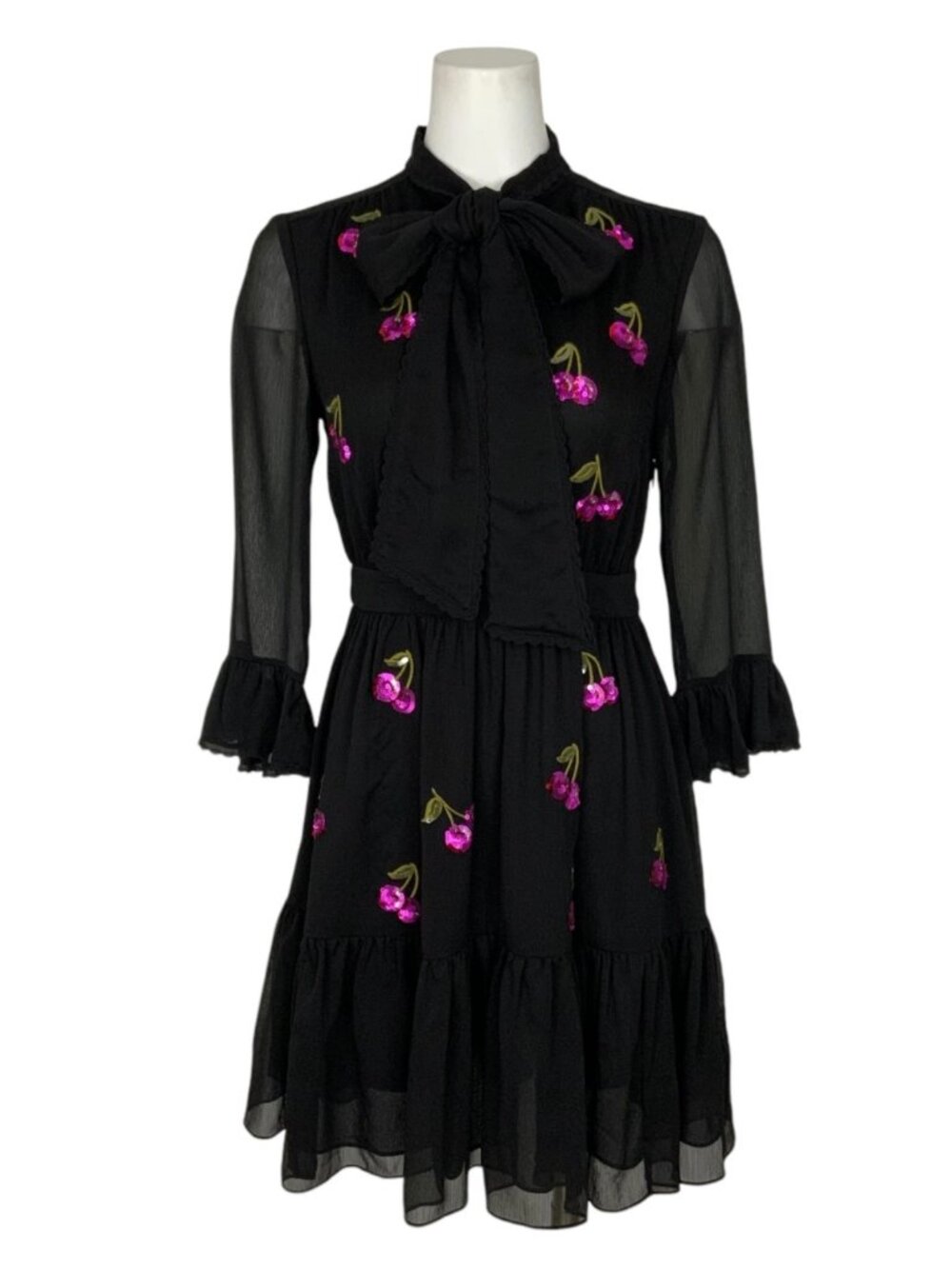 Kate Spade Sequins Cherries Shirtdress 4 Black Mini - Picture 6 of 16